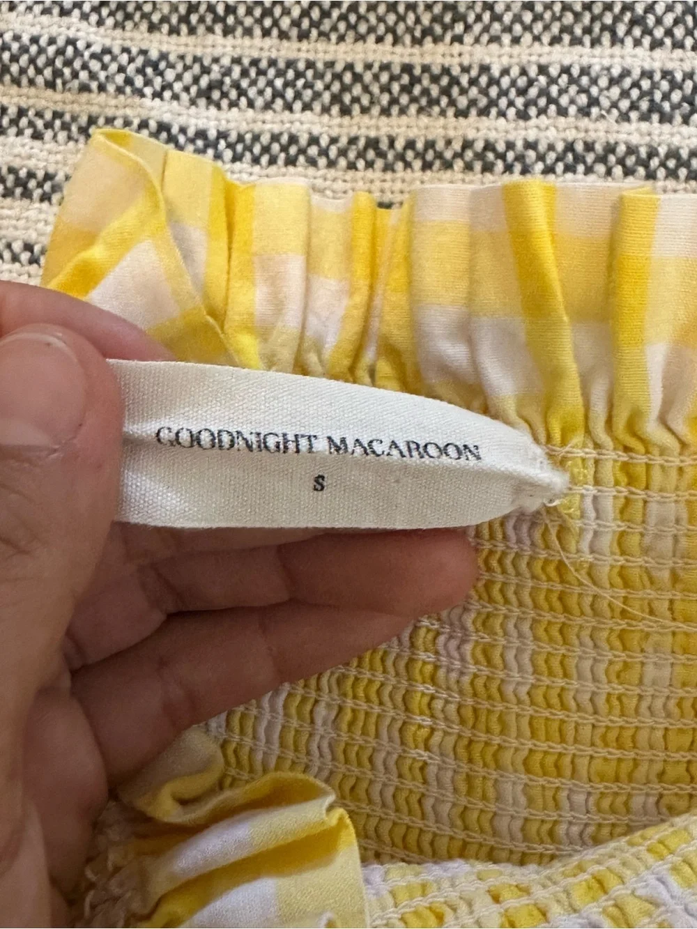 Goodnight Macaroon Yellow Gingham Two-Piece Smocked Dress Set EUC